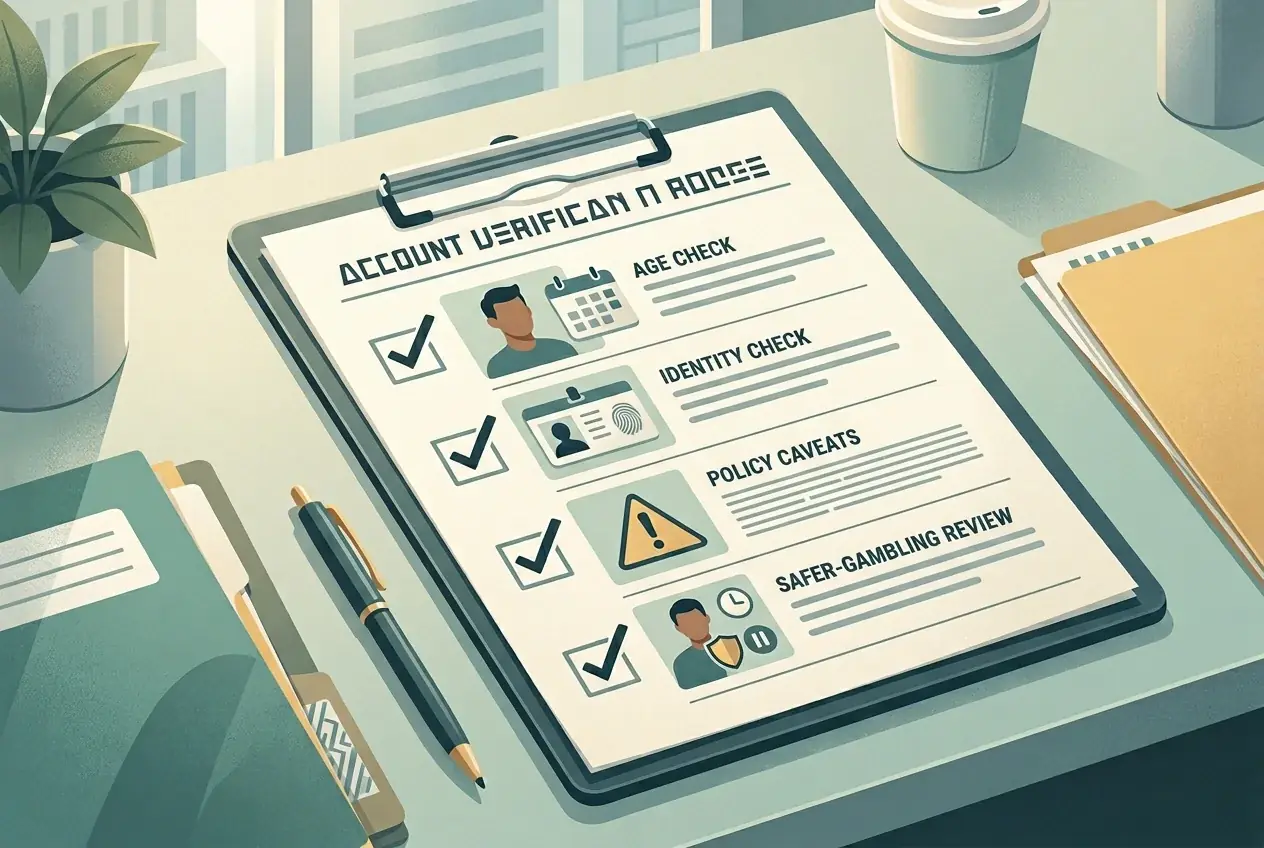 Neutral account verification checklist with identity and caution markers